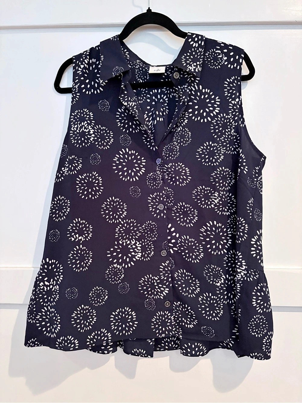 adabi Floral Sleeveless Blouse in Navy Blue22 & White Size Large Like 